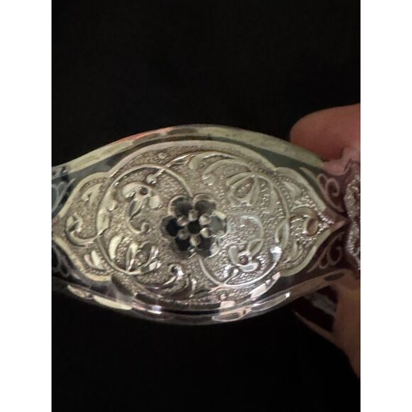 Sterling Silver with intricate carving and black enamel cuff bracelet/ring set. - Picture 1 of 9